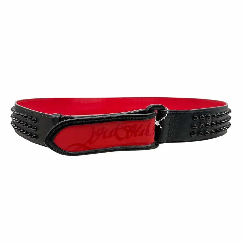 Christian Louboutin Loubi Spike Logo Leather Belt Black Men Size 95/38